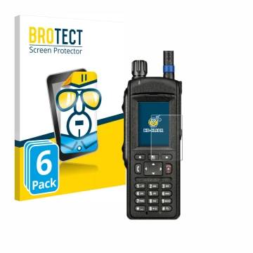 Face avant d’un emballage produit avec le logo de la marque BROTECT. À côté, l’appareil Motorola MTP6650 est représenté avec l