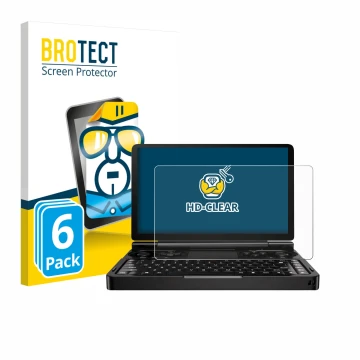 Face avant d’un emballage produit avec le logo de la marque BROTECT. À côté, l’appareil GPD Win Mini (2024) est représenté ave