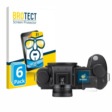 Face avant d’un emballage produit avec le logo de la marque BROTECT. À côté, l’appareil Leica SL3 (affichage des épaules) est 