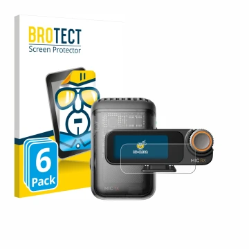 Face avant d’un emballage produit avec le logo de la marque BROTECT. À côté, l’appareil DJI Mic 2 (Receiver) est représenté av