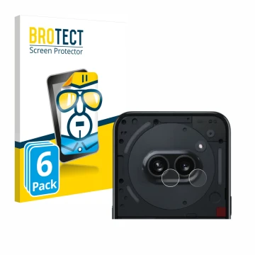 Face avant d’un emballage produit avec le logo de la marque BROTECT. À côté, l’appareil Nothing Phone (2a) (Caméra UNIQUEMENT)