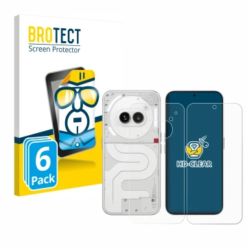 Face avant d’un emballage produit avec le logo de la marque BROTECT. À côté, l’appareil Nothing Phone (2a) (Avant+Arrière) est