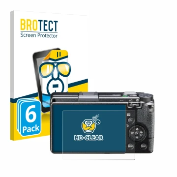 Face avant d’un emballage produit avec le logo de la marque BROTECT. À côté, l’appareil Ricoh GR IIIx HDF est représenté avec 