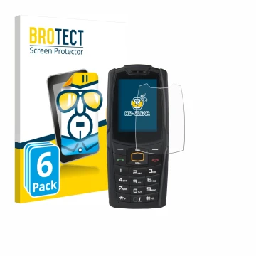 Face avant d’un emballage produit avec le logo de la marque BROTECT. À côté, l’appareil AGM M6 est représenté avec la protecti