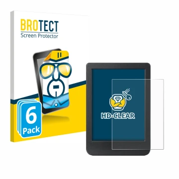 Face avant d’un emballage produit avec le logo de la marque BROTECT. À côté, l’appareil Kobo Clara BW est représenté avec la p