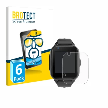 Face avant d’un emballage produit avec le logo de la marque BROTECT. À côté, l’appareil Leotec Kids Allo Plus 4G est représent