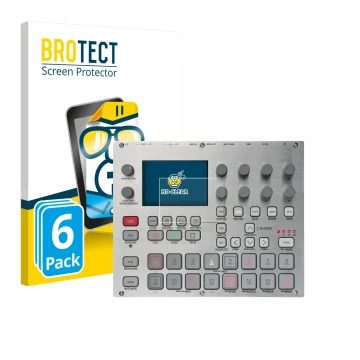 Face avant d’un emballage produit avec le logo de la marque BROTECT. À côté, l’appareil Elektron Syntakt E25 Remix Edition est