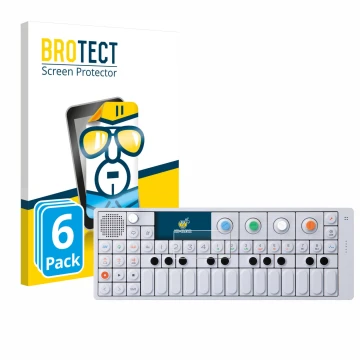 Face avant d’un emballage produit avec le logo de la marque BROTECT. À côté, l’appareil Teenage Engineering OP-1 Sampler & Con