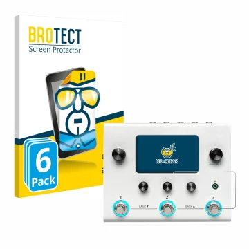 Face avant d’un emballage produit avec le logo de la marque BROTECT. À côté, l’appareil Hotone Ampero II Stomp est représenté 