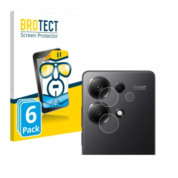 Face avant d’un emballage produit avec le logo de la marque BROTECT. À côté, l’appareil Xiaomi Redmi Note 13 Pro 4G (Caméra UN