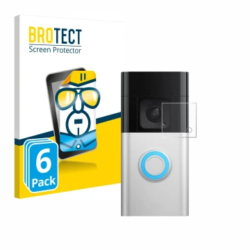 Face avant d’un emballage produit avec le logo de la marque BROTECT. À côté, l’appareil Ring Battery Video Doorbell Pro est re