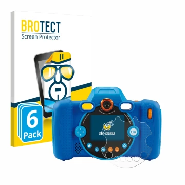 Face avant d’un emballage produit avec le logo de la marque BROTECT. À côté, l’appareil Vtech Kidizoom Duo FX est représenté a