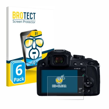 Face avant d’un emballage produit avec le logo de la marque BROTECT. À côté, l’appareil Panasonic Lumix DC-FZ82D est représent