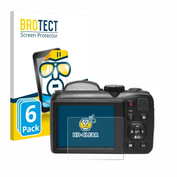 Face avant d’un emballage produit avec le logo de la marque BROTECT. À côté, l’appareil Kodak Pixpro AZ255 est représenté avec