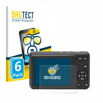 Face avant d’un emballage produit avec le logo de la marque BROTECT. À côté, l’appareil Kodak Pixpro FZ55 est représenté avec 