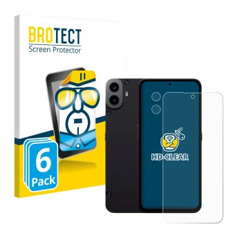 Face avant d’un emballage produit avec le logo de la marque BROTECT. À côté, l’appareil Nothing CMF Phone 1 (Avant+Caméra) est
