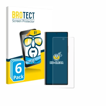 Face avant d’un emballage produit avec le logo de la marque BROTECT. À côté, l’appareil Samsung Galaxy Z Fold 6 5G est représe