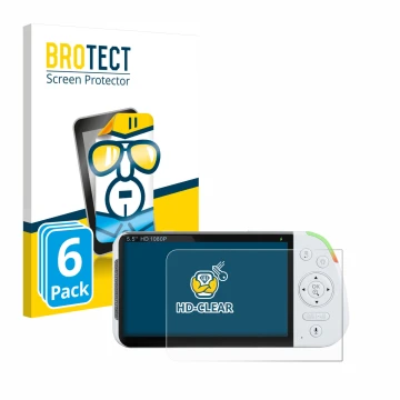 Face avant d’un emballage produit avec le logo de la marque BROTECT. À côté, l’appareil Babysense MaxView-2CAM 5,5