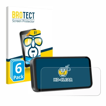 Face avant d’un emballage produit avec le logo de la marque BROTECT. À côté, l’appareil Carpuride W603D 6.3