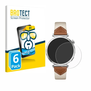 Face avant d’un emballage produit avec le logo de la marque BROTECT. À côté, l’appareil Huawei Watch GT 5 (41 mm) est représen