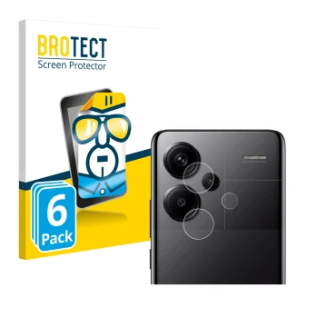 Face avant d’un emballage produit avec le logo de la marque BROTECT. À côté, l’appareil Xiaomi Redmi Note 13 Pro+ 5G (Caméra U