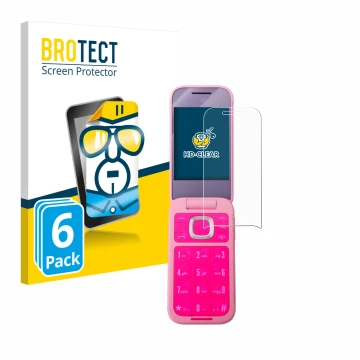 Face avant d’un emballage produit avec le logo de la marque BROTECT. À côté, l’appareil HMD Barbie Phone est représenté avec l