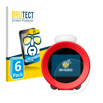 Face avant d’un emballage produit avec le logo de la marque BROTECT. À côté, l’appareil Nintendo Sound Clock Alarmo est représ