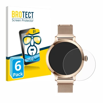 Face avant d’un emballage produit avec le logo de la marque BROTECT. À côté, l’appareil Bekomiya Smartwatch 1.1