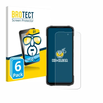 Face avant d’un emballage produit avec le logo de la marque BROTECT. À côté, l’appareil Doogee Blade 10 Power est représenté a