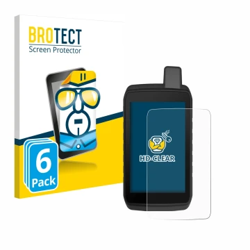 Face avant d’un emballage produit avec le logo de la marque BROTECT. À côté, l’appareil Garmin Montana 710 est représenté avec