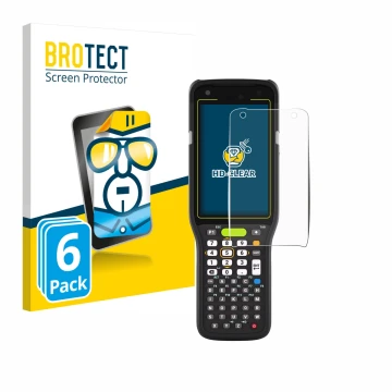 Face avant d’un emballage produit avec le logo de la marque BROTECT. À côté, l’appareil Zebra MC3400 est représenté avec la pr