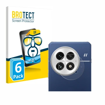 Face avant d’un emballage produit avec le logo de la marque BROTECT. À côté, l’appareil OnePlus 13 (Caméra UNIQUEMENT) est rep
