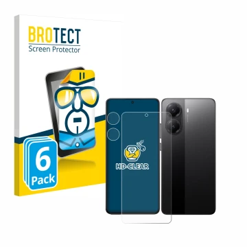 Face avant d’un emballage produit avec le logo de la marque BROTECT. À côté, l’appareil Xiaomi Poco X7 Pro (Avant+Caméra) est 