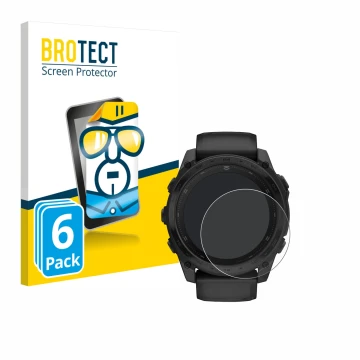 Face avant d’un emballage produit avec le logo de la marque BROTECT. À côté, l’appareil Garmin Tactix 8 AMOLED (51 mm) est rep