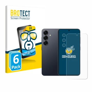 Face avant d’un emballage produit avec le logo de la marque BROTECT. À côté, l’appareil Samsung Galaxy S25 Plus Enterprise Edi