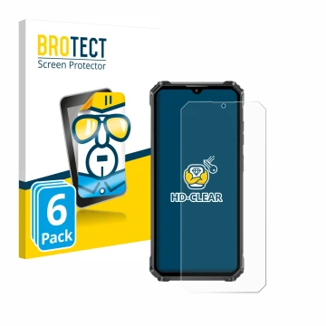 Face avant d’un emballage produit avec le logo de la marque BROTECT. À côté, l’appareil Oukitel G1 est représenté avec la prot