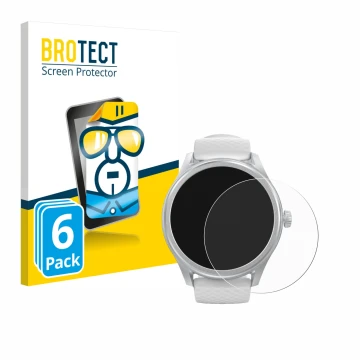 Face avant d’un emballage produit avec le logo de la marque BROTECT. À côté, l’appareil Hama Smartwatch 5010 est représenté av