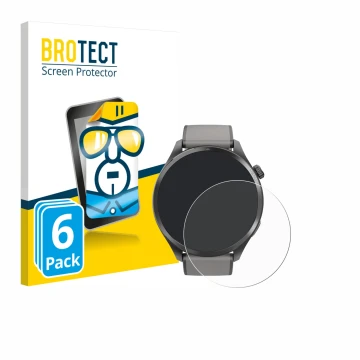 Face avant d’un emballage produit avec le logo de la marque BROTECT. À côté, l’appareil Hama Smartwatch 9000 est représenté av