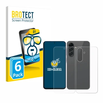 Face avant d’un emballage produit avec le logo de la marque BROTECT. À côté, l’appareil Samsung Galaxy A56 5G (Avant+Arrière) 