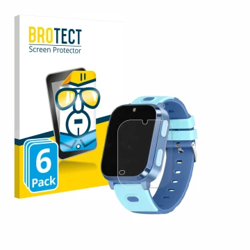 Face avant d’un emballage produit avec le logo de la marque BROTECT. À côté, l’appareil Noctiluxia 4G Kids Smartwatch est repr