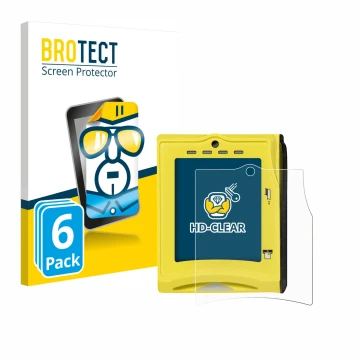 Face avant d’un emballage produit avec le logo de la marque BROTECT. À côté, l’appareil Nayax VPOS TOUCH est représenté avec l