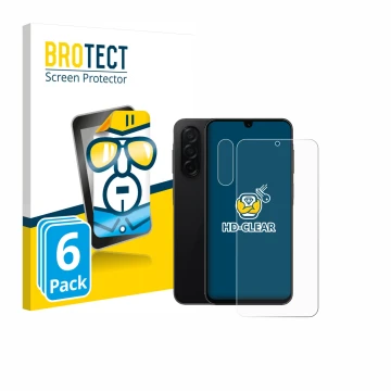 Face avant d’un emballage produit avec le logo de la marque BROTECT. À côté, l’appareil Samsung Galaxy A26 5G Enterprise Editi