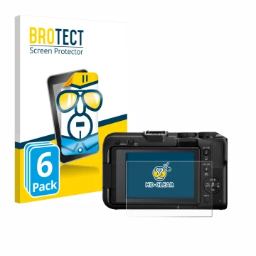 Face avant d’un emballage produit avec le logo de la marque BROTECT. À côté, l’appareil Canon EOS R50 V est représenté avec la