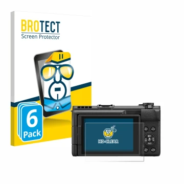Face avant d’un emballage produit avec le logo de la marque BROTECT. À côté, l’appareil Canon PowerShot V1 est représenté avec
