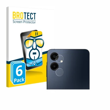 Face avant d’un emballage produit avec le logo de la marque BROTECT. À côté, l’appareil Samsung Galaxy A06 5G (Caméra UNIQUEME
