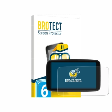 Face avant d’un emballage produit avec le logo de la marque BROTECT. À côté, l’appareil TomTom Go Navigator 6
