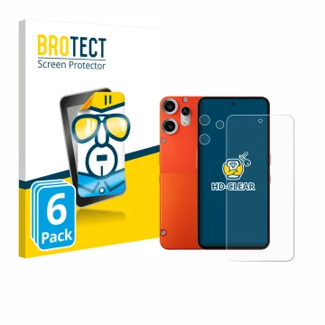 Face avant d’un emballage produit avec le logo de la marque BROTECT. À côté, l’appareil Nothing CMF Phone 2 Pro (Avant+Caméra)