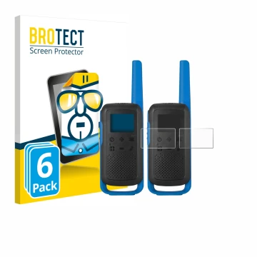 Face avant d’un emballage produit avec le logo de la marque BROTECT. À côté, l’appareil Motorola TALKABOUT T62 est représenté 