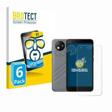 Face avant d’un emballage produit avec le logo de la marque BROTECT. À côté, l’appareil ZTE Blade A35 lite (Avant+Caméra) est 