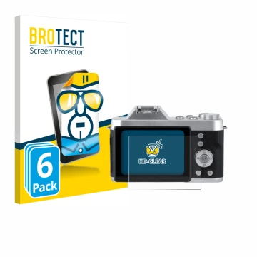 Face avant d’un emballage produit avec le logo de la marque BROTECT. À côté, l’appareil Rollei Powerflex 10x Retro est représe